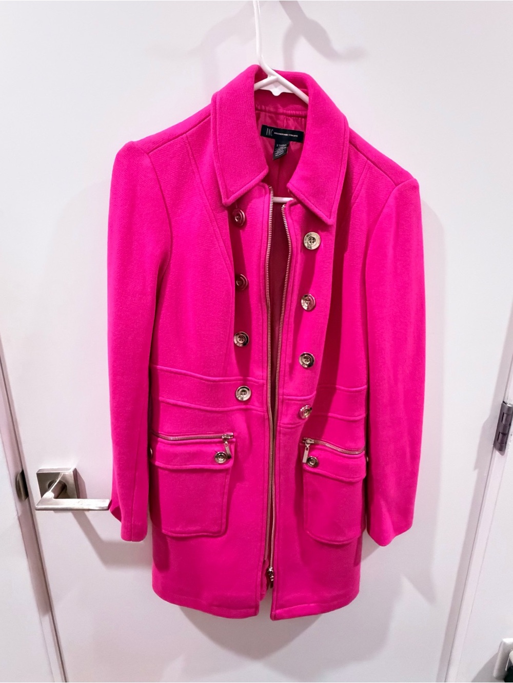 INC International Concepts Red Button & Zip Pea Coat
